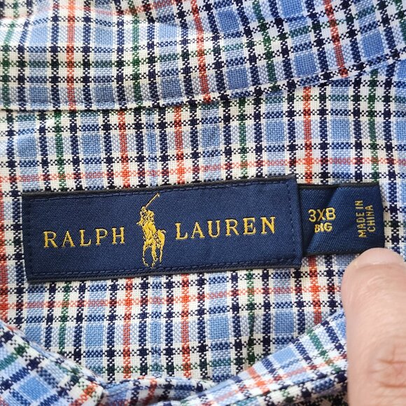 NWOT Ralph Lauren Men SZ 3XB Big Blue Plaid Button Down Shirt Colorful Pony - Picture 7 of 10